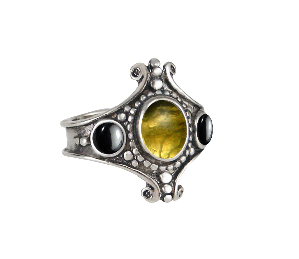 Sterling Silver Imperial Ring With Citrine And Hematite Size 9